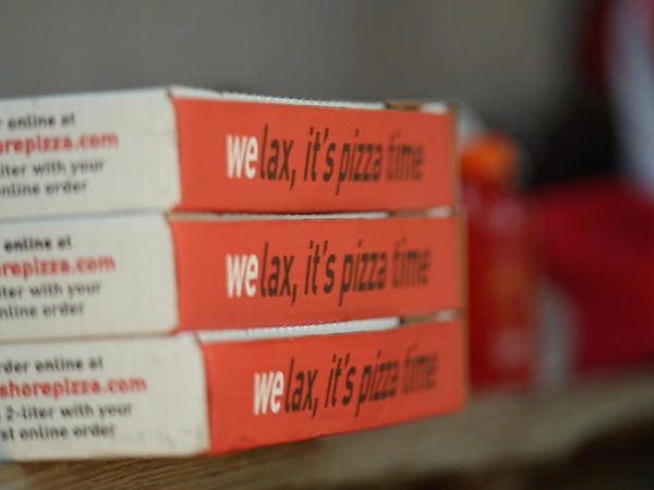 Stack of Westshore Pizza boxes